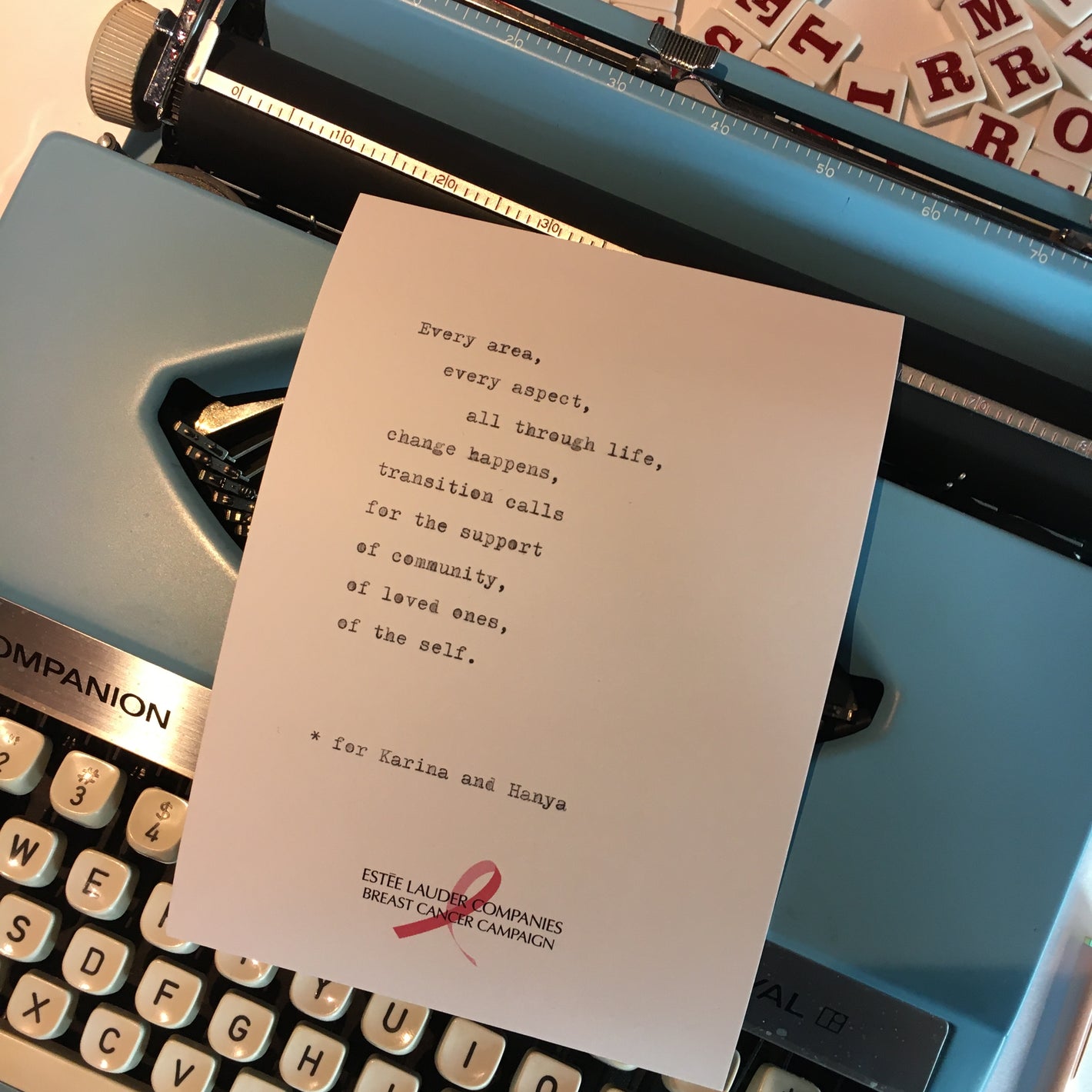 Estee Lauder Cancer Campaign Toronto, Canada, activation poetry typewriter pink ribbon