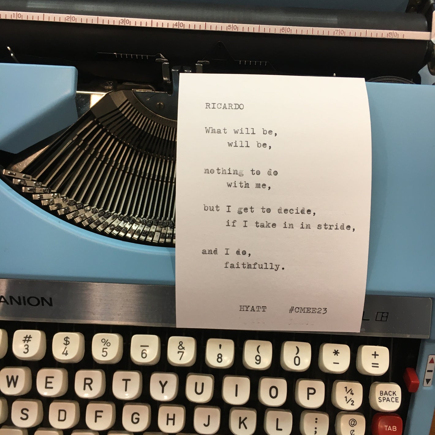 Hyatt booth activation typewriter poetry at CMEE23, Canadian Meetings + Events Expo: CMEExpo