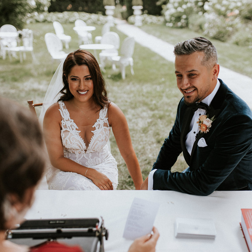 Outdoor wedding entertainment, custom typewriter poems