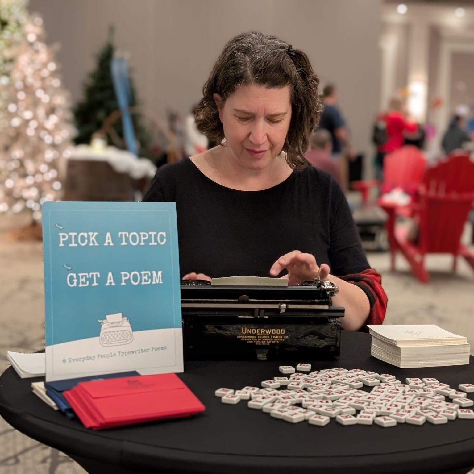 Typewriter poet writing a personalized poem live at an event in Ottawa